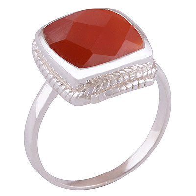 Beautifully Handcrafted Work Around Carnelian Cushion Shape 925 Sterling Solid Silver Ring - R1001368-86