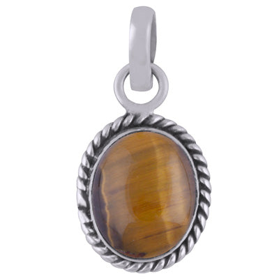 Authentic Wire Work Around Tiger's Eye Oval Shape 925 Sterling Solid Silver Pendants - R100139-64