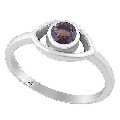 Alluring Handcrafted Eye Around Smoky Topaz Round Shape 925 Sterling Solid Silver Ring - R1001432-51