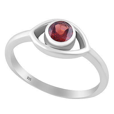 Alluring Handcrafted Eye Around Garnet Round Shape 925 Sterling Solid Silver Ring - R1001432-7