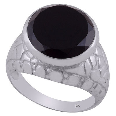 Beautiful Texture Around Black Onyx Round Shape 925 Sterling Solid Silver Ring - R1001440-39