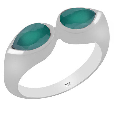 Gorgeous Multiple Gemstones On Green Onyx Pear Shape 925 Sterling Solid Silver Ring - R1001443-49