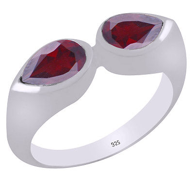 Gorgeous Multiple Gemstones On Garnet Pear Shape 925 Sterling Solid Silver Ring - R1001443-6