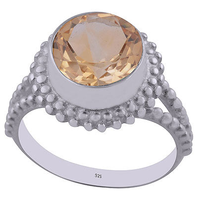 Gorgeous Rawa Work Around Citrine Round Shape 925 Sterling Solid Silver Ring - R1001496-60