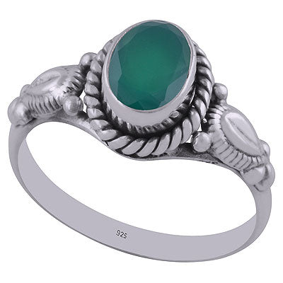 Alluring Handcrafted Work Around Green Onyx Oval Shape 925 Sterling Solid Silver Ring - R1001591-34