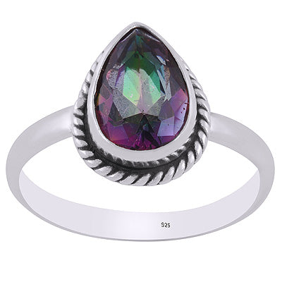 Classic Wire Around Mystic Topaz Pear Shape 925 Sterling Solid Silver Ring - R1001594-1