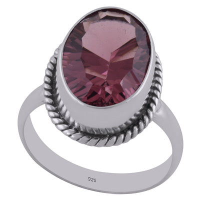 Alluring Twisted Wire Work Around Cubic Zirconia Oval Shape 925 Sterling Solid Silver Ring - R1001598-25