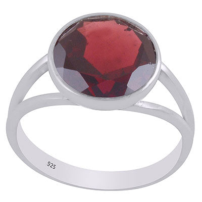 Alluring Split Work Around Garnet Round Shape 925 Sterling Solid Silver Ring - R1001618-124