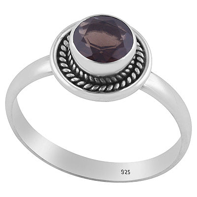 Stunning Textured Wire Around Smoky Topaz Round Shape 925 Sterling Solid Silver Ring - R1001638-25