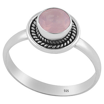 Stunning Textured Wire Around Rose Quartz Round Shape 925 Sterling Solid Silver Ring - R1001638-35