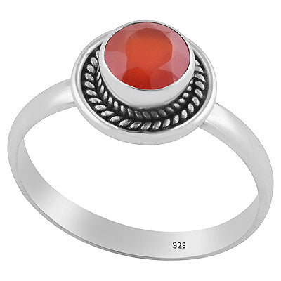 Stunning Textured Wire Around Carnelian Round Shape 925 Sterling Solid Silver Ring - R1001638-39