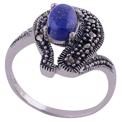 Lapis,Marcasite 925 Sterling Silver Ring - R1001800-17