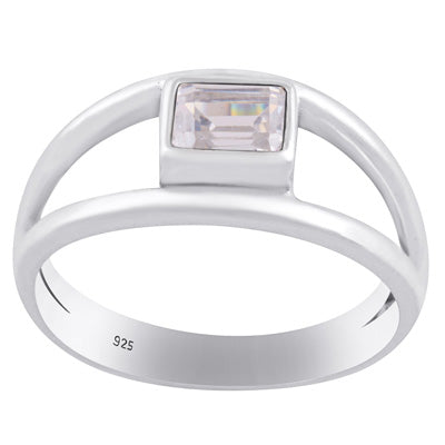 Alluring Split Shank Around White Cubic Zirconia Rectangle Shape 925 Sterling Solid Silver Ring - R1001861-24