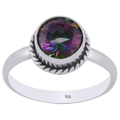 Authentic Wire Around Mystic Topaz Round Shape 925 Sterling Solid Silver Ring - R1001940-9