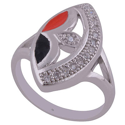 Enamel,White Cubic Zirconia 925 Sterling Silver Ring - R1001989-123