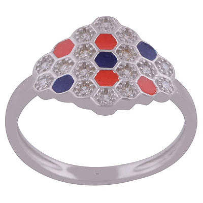 Enamel,White Cubic Zirconia 925 Sterling Silver Ring - R1001989-35