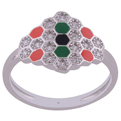 Enamel,White Cubic Zirconia 925 Sterling Silver Ring - R1001989-39