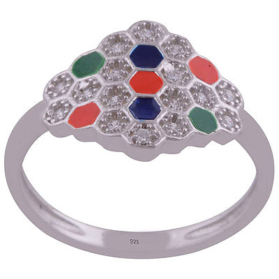 Enamel,White Cubic Zirconia 925 Sterling Silver Ring - R1001989-46