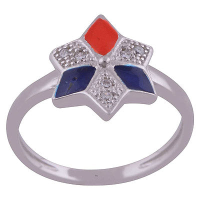 Enamel,White Cubic Zirconia 925 Sterling Silver Ring - R1001989-69