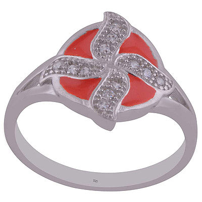 Enamel,White Cubic Zirconia 925 Sterling Silver Ring - R1001989-84