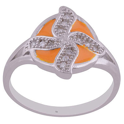 Enamel,White Cubic Zirconia 925 Sterling Silver Ring - R1001989-85