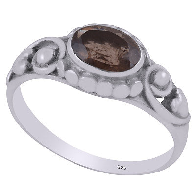 Alluring Rawa & Wire Work Around Smoky Topaz Oval Shape 925 Sterling Solid Silver Ring - R1002041-55