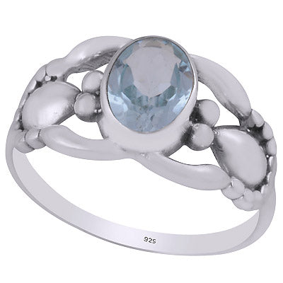 Stunning Handcrafted Work Around Blue Topaz Oval Shape 925 Sterling Solid Silver Ring - R1002042-57