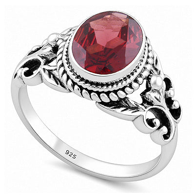Alluring Cut Out Butterfly Garnet Oval Shape 925 Sterling Solid Silver Ring - R1002088-6
