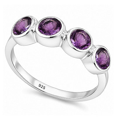 Classic Gemstone Amethyst Round Shape 925 Sterling Solid Silver Ring - R1002094-1