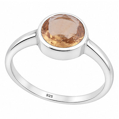Magnificent Plain Citrine Round Shape 925 Sterling Solid Silver Ring - R1002107-44
