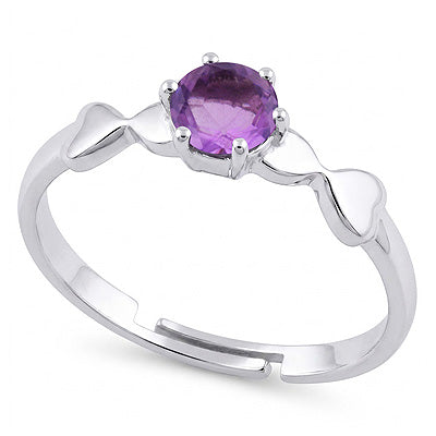Beautifully Heart With Prong Setting Gemstones Amethyst Round Shape 925 Sterling Solid Silver Ring - R1002122-1