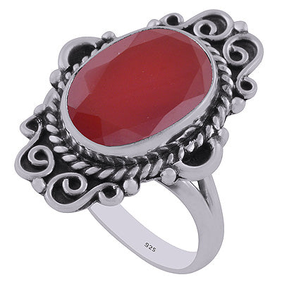 Authentic Handwork Around Carnelian Oval Shape 925 Sterling Solid Silver Ring - R1002134-22