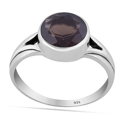Beautiful Collet Setting Smoky Topaz Round Shape 925 Sterling Solid Silver Ring - R1002140-17