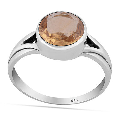 Beautiful Collet Setting Citrine Round Shape 925 Sterling Solid Silver Ring - R1002140-7