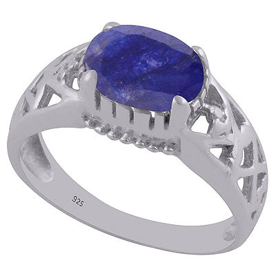 Gorgeous Jali Cut Work Around Blue Corundum Oval Shape 925 Sterling Solid Silver Ring - R1002143-29