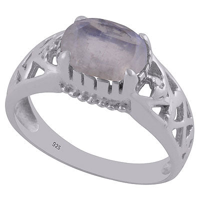 Gorgeous Jali Cut Work Around Rainbow Moonstone Oval Shape 925 Sterling Solid Silver Ring - R1002143-7