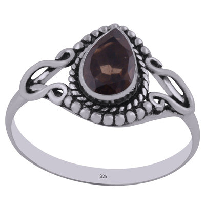 Stunning Twisted Wire & Rawa Work Around Smoky Topaz Pear Shape 925 Sterling Solid Silver Ring - R1002211-13