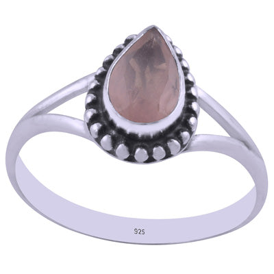 Beautiful Rawa Work Around Rose Quartz Pear Shape 925 Sterling Solid Silver Ring - R1002241-13