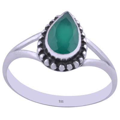 Beautiful Rawa Work Around Green Onyx Pear Shape 925 Sterling Solid Silver Ring - R1002241-16