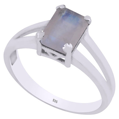Stunning Cut Out Rainbow Moonstone Rectangle Shape 925 Sterling Solid Silver Ring - R1002270-26