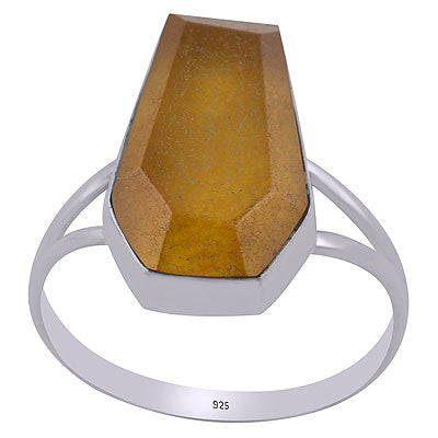 Stunning Split Shank Around Yellow Jade Coffin Shape 925 Sterling Solid Silver Ring - R1002313-20