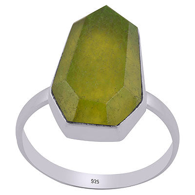 Gorgeous Textured Gemstone Nephrite Jade Hexagon Shape 925 Sterling Solid Silver Ring - R1002314-13