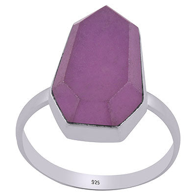 Gorgeous Textured Gemstone Lavender Jade Hexagon Shape 925 Sterling Solid Silver Ring - R1002314-14