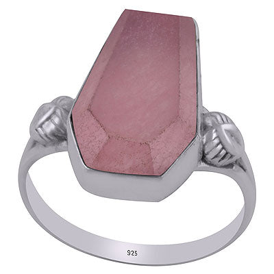 Stunning Handcrafted Work Around Rose Quartz Coffin Shape 925 Sterling Solid Silver Ring - R1002316-16