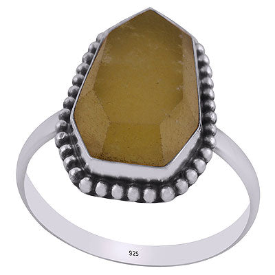 Alluring Rawa Work Around Yellow Jade Hexagon Shape 925 Sterling Solid Silver Ring - R1002318-15