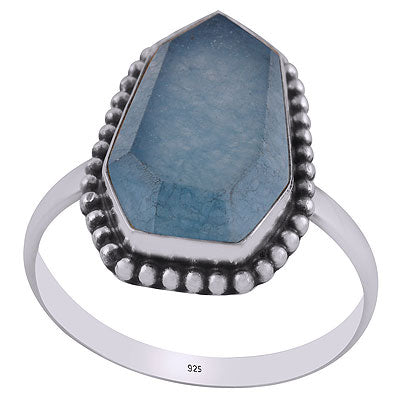 Alluring Rawa Work Around Blue Aventurine Hexagon Shape 925 Sterling Solid Silver Ring - R1002318-8