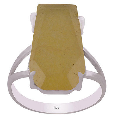 Stunning Prong Setting Around Yellow Jade Coffin Shape 925 Sterling Solid Silver Ring - R1002322-20