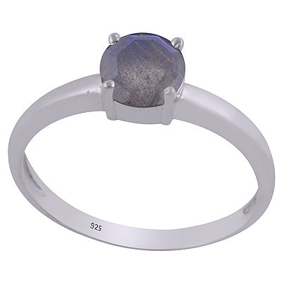 Stunning Prong Setting Around Labradorite Round Shape 925 Sterling Solid Silver Ring - R1002326-11