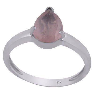 Alluring Prong Setting Around Rose Quartz Pear Shape 925 Sterling Solid Silver Ring - R1002327-16