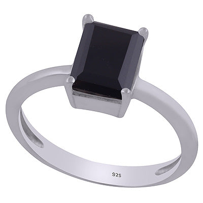 Beautiful Prong Setting Around Black Onyx Rectangle Shape 925 Sterling Solid Silver Ring - R1002328-15
